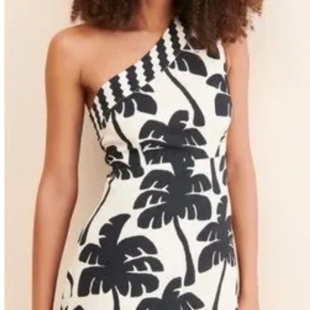 FARM Rio One-Shoulder Linen Palm Tree Dress Sz XL Petite - Picture 4 of 6